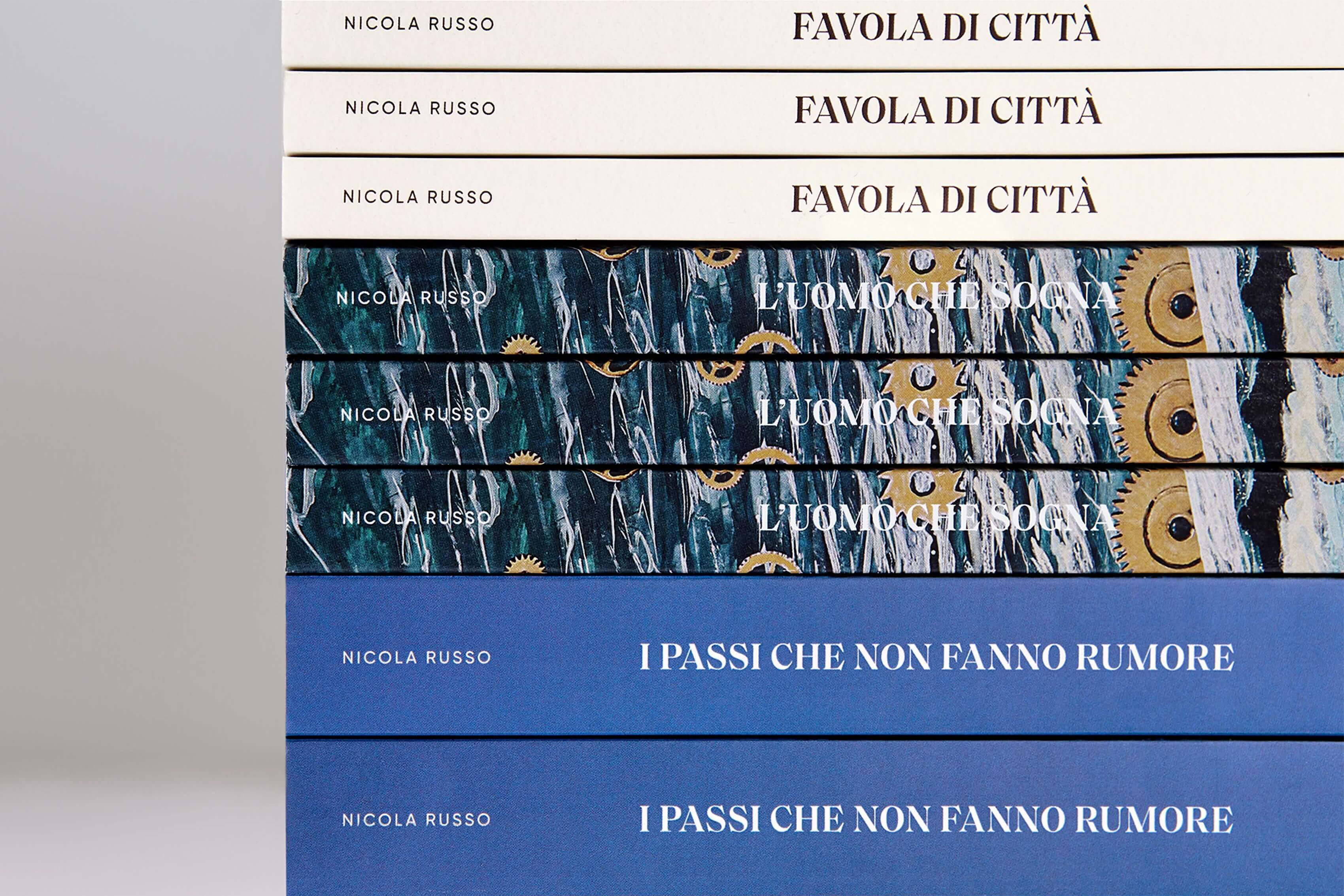 Dorsi dei tre romanzi dello scrittore indipendente Nicola Russo