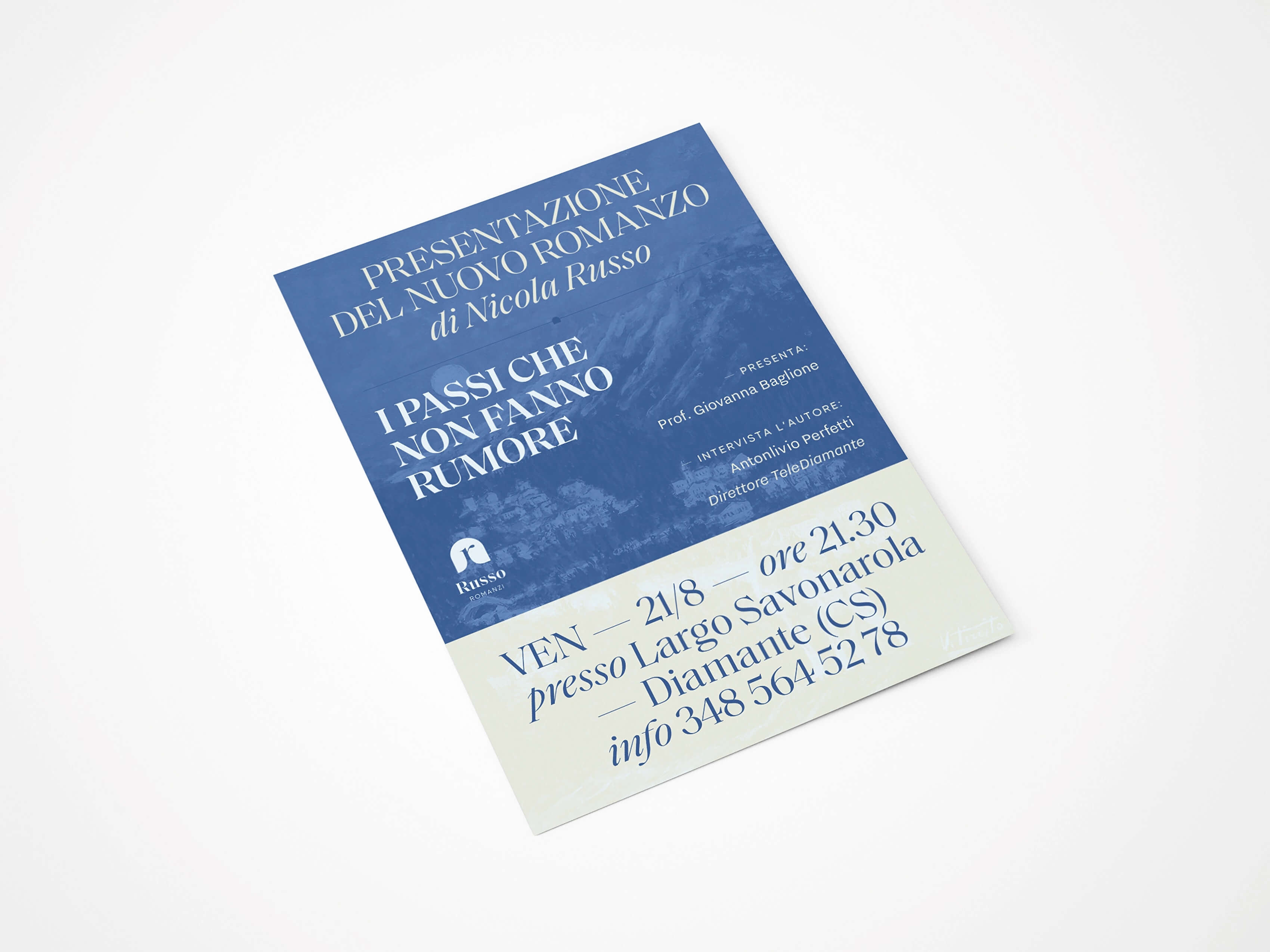 Flyer per la presentazione del nuovo romanzo dello scrittore indipendente Nicola Russo
