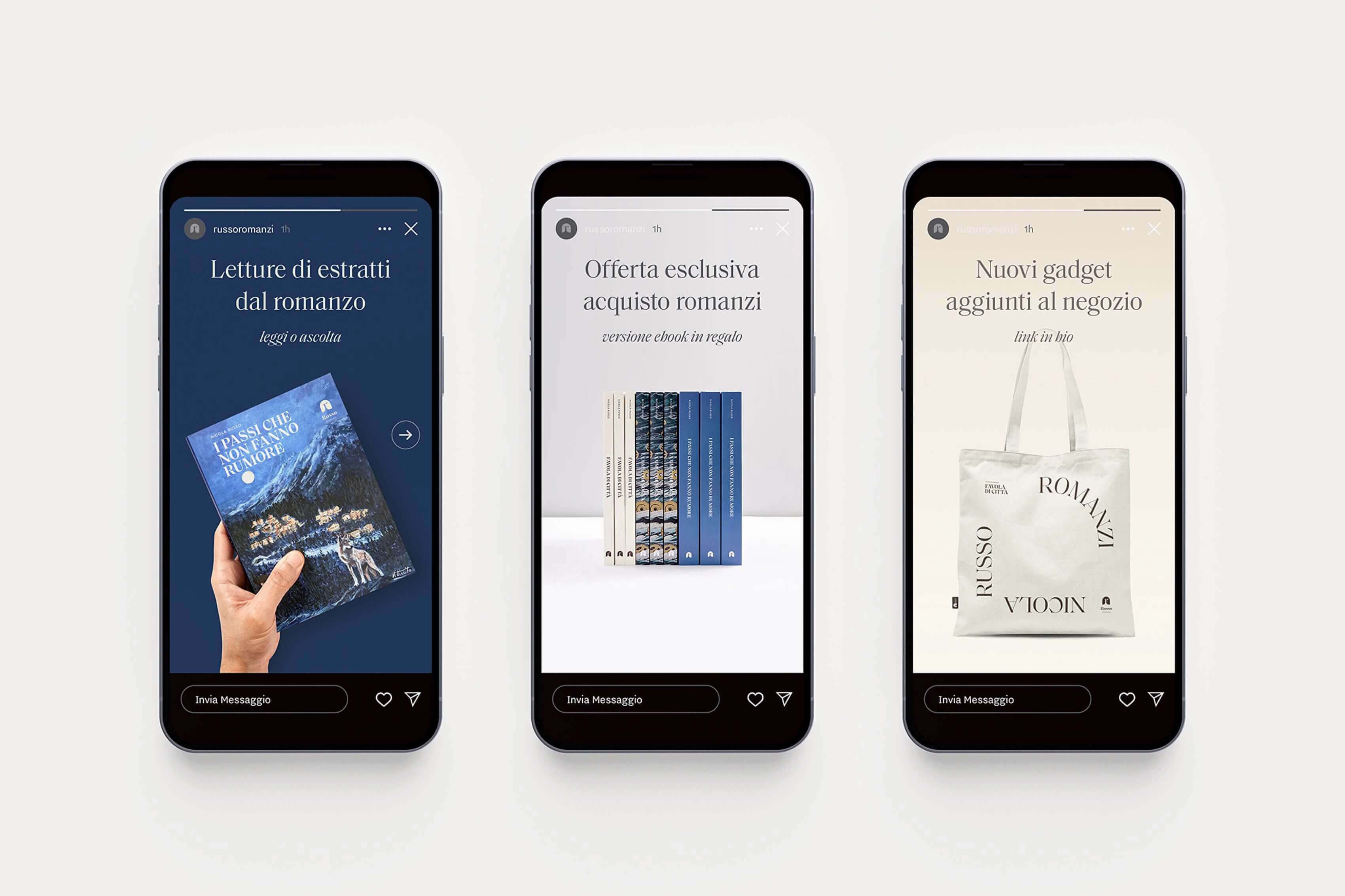 Tre esempi di format story per Russo Romanzi