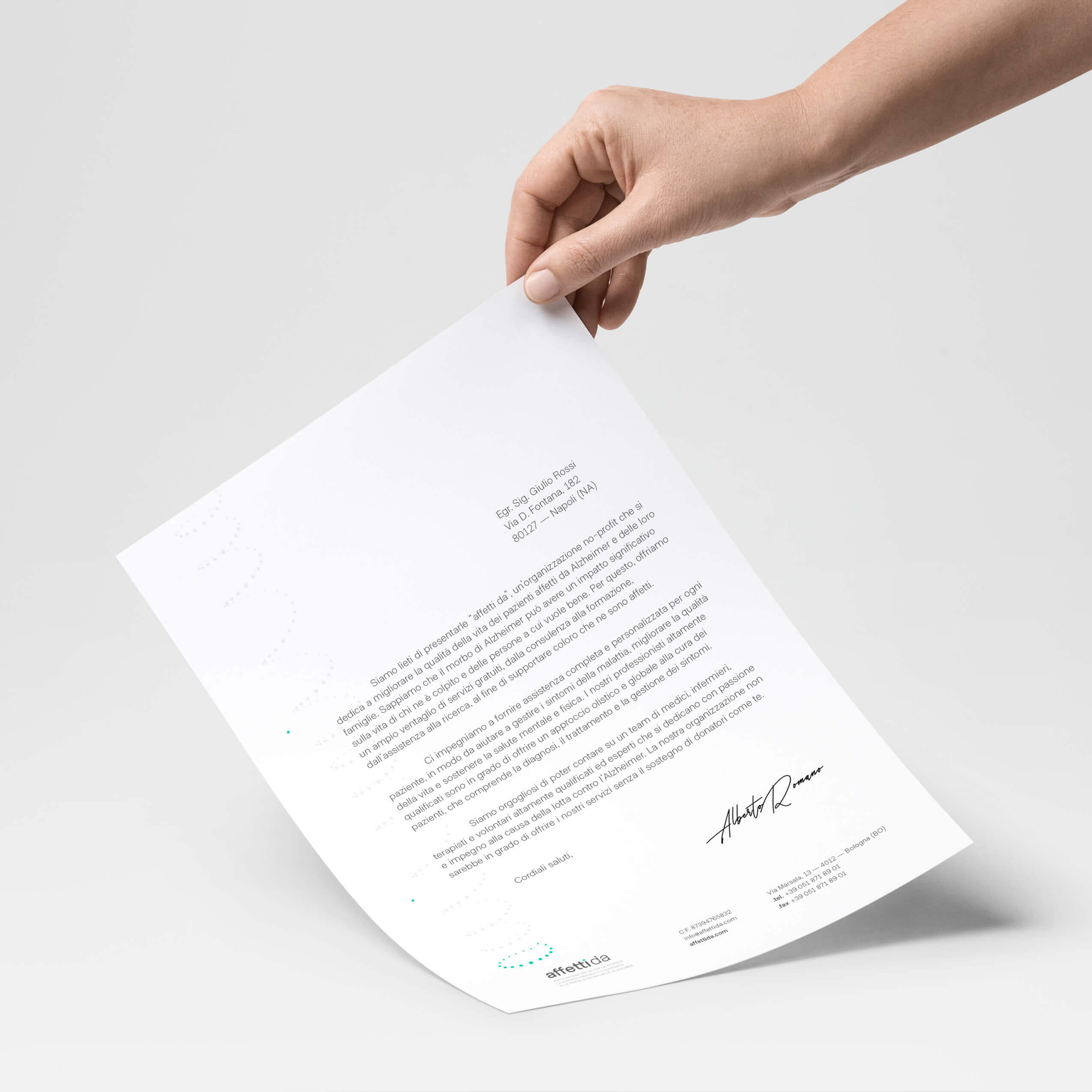 Esempio di carta intestata dell'associazione onlus Affetti da