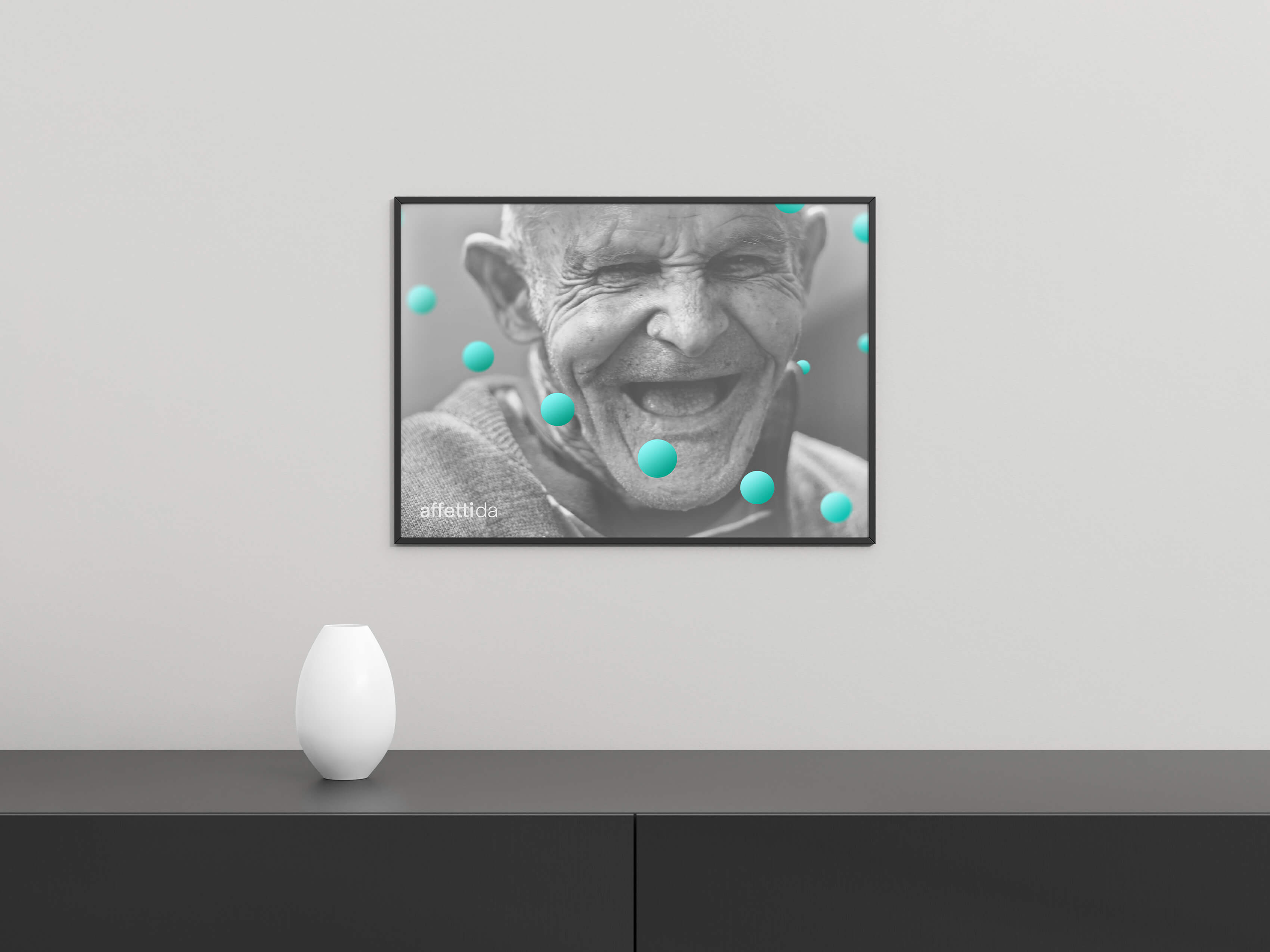 Esempio di utilizzo del materiale fotografico all'interno dell'identità visiva dell'associazione onlus Affetti da