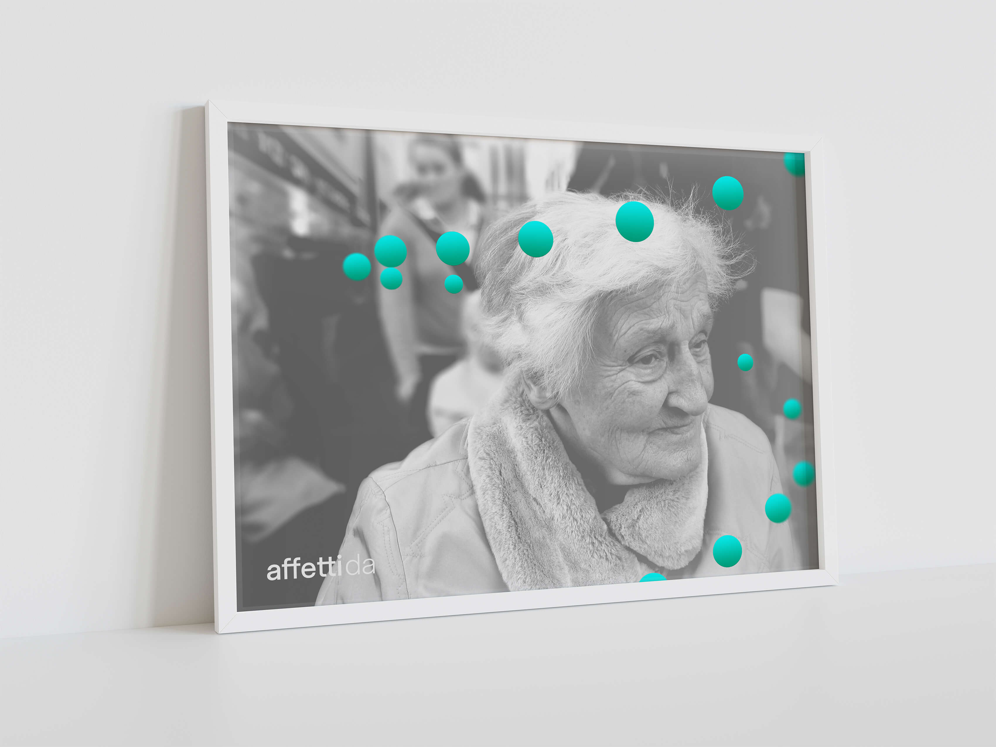 Esempio di utilizzo del materiale fotografico all'interno dell'identità visiva dell'associazione onlus Affetti da