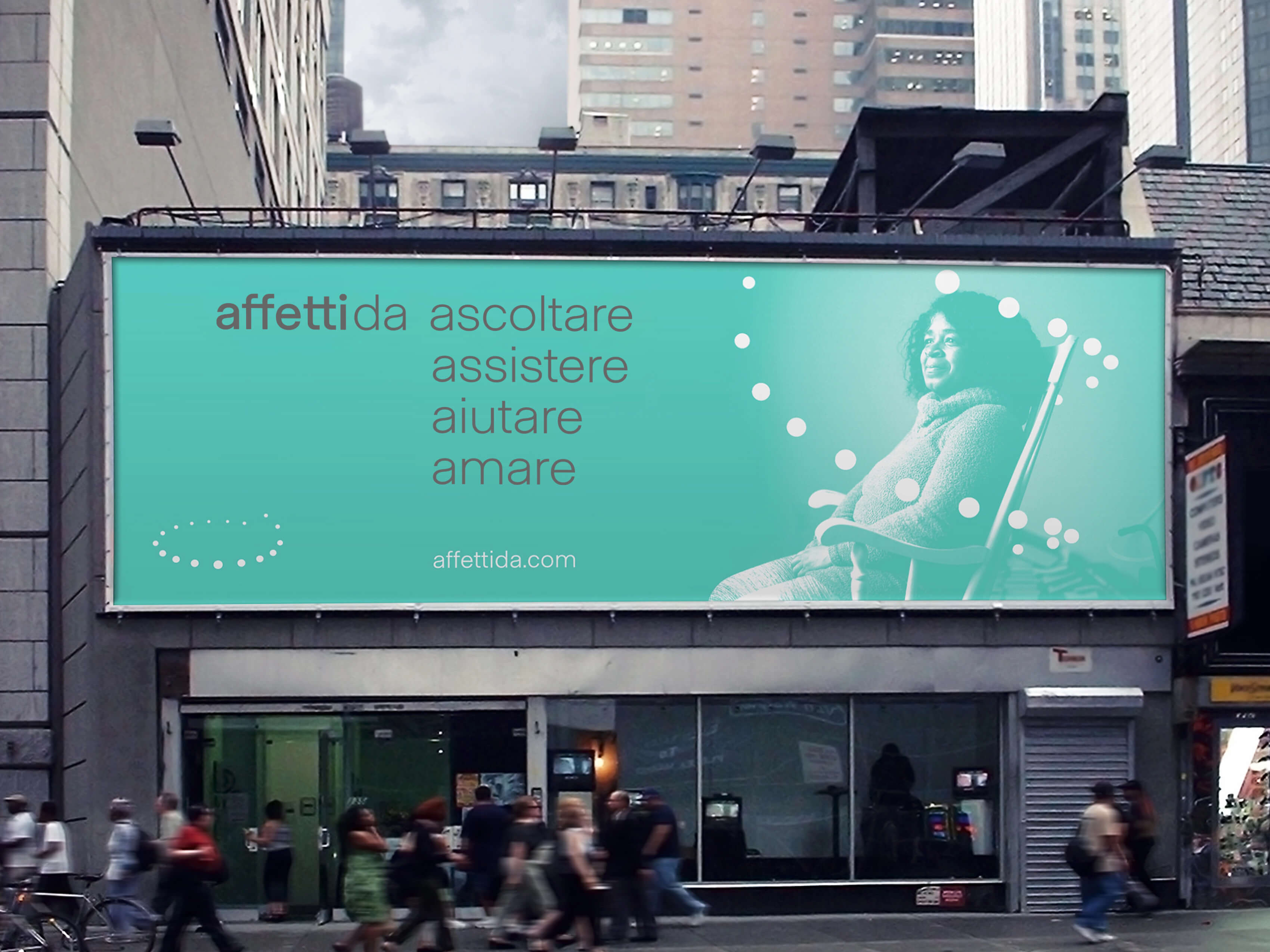 Esempio di campagna pubblicitaria per l'associazione onlus Affetti da su uno spazio di affissione esterno