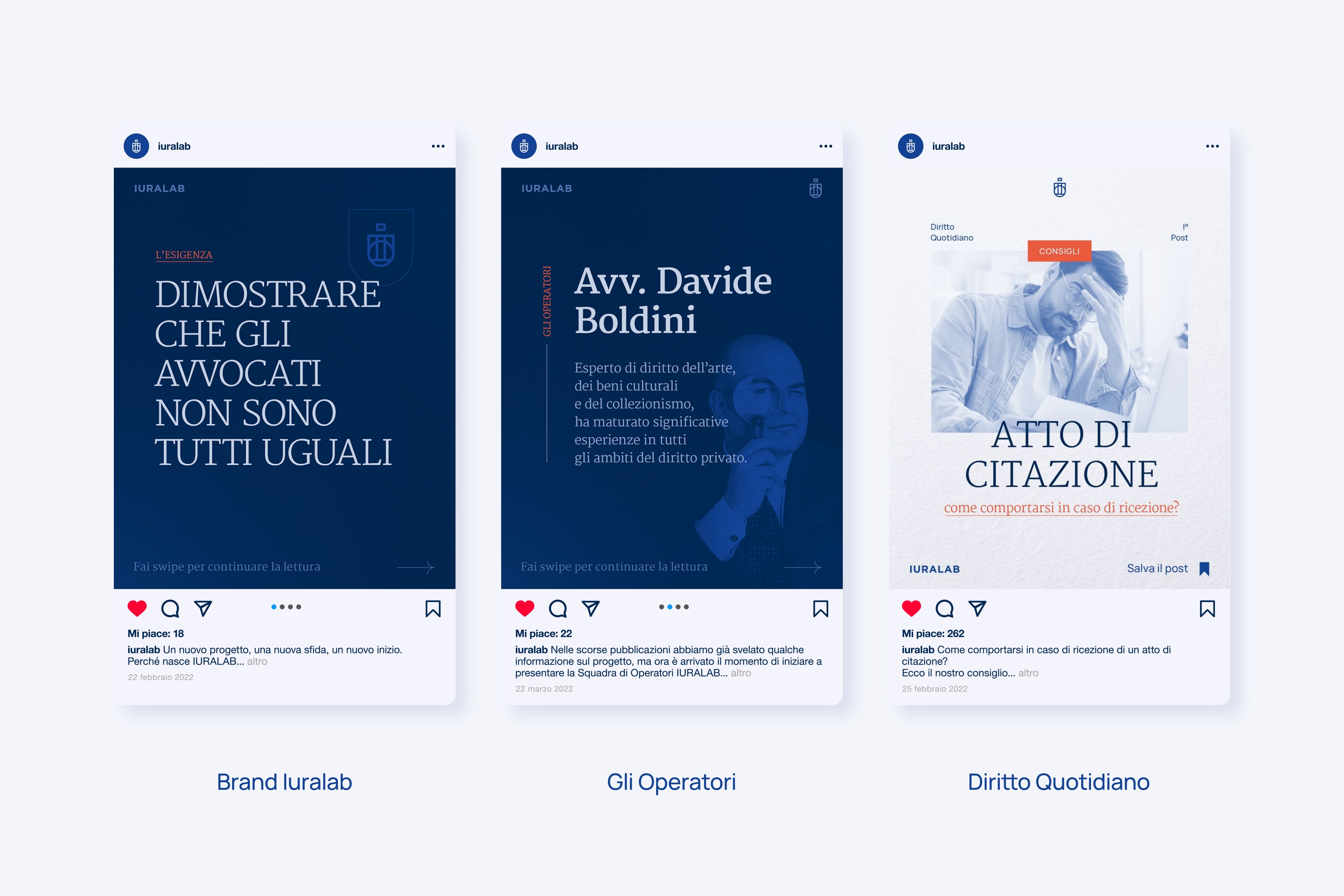 Esempi di post format per Awareness del laboratorio legale Iuralab