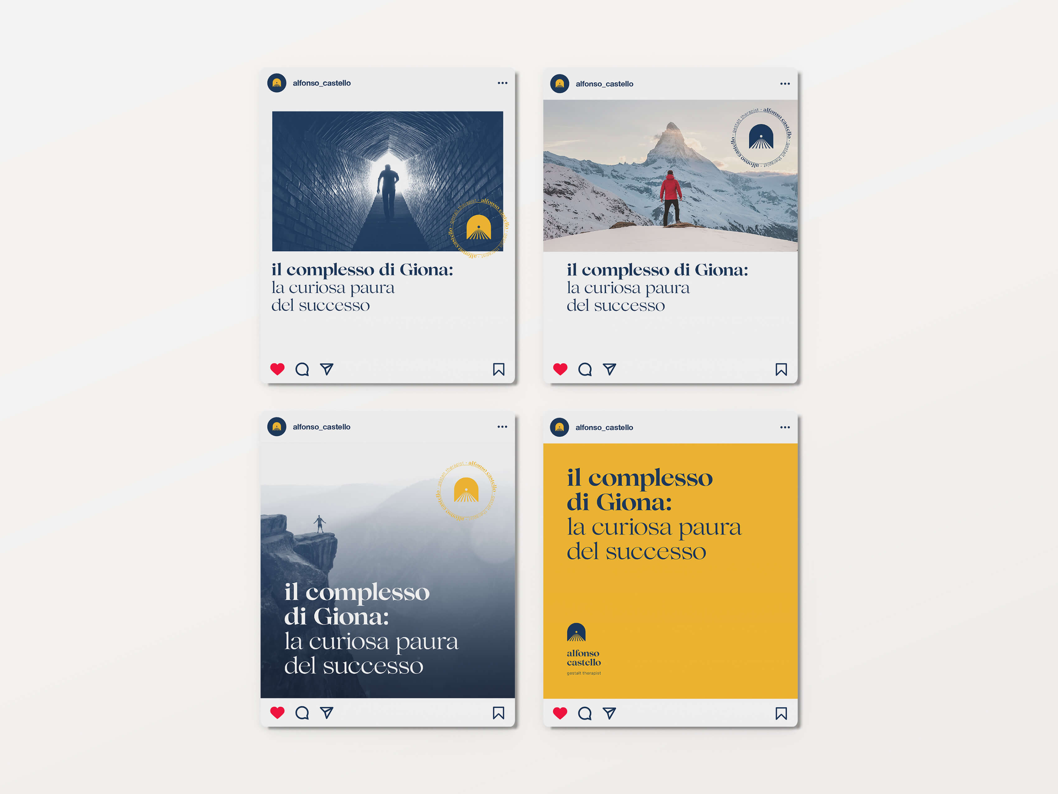 Quattro tipologie di format dello stesso post social per lo psicologo Alfonso Castello
