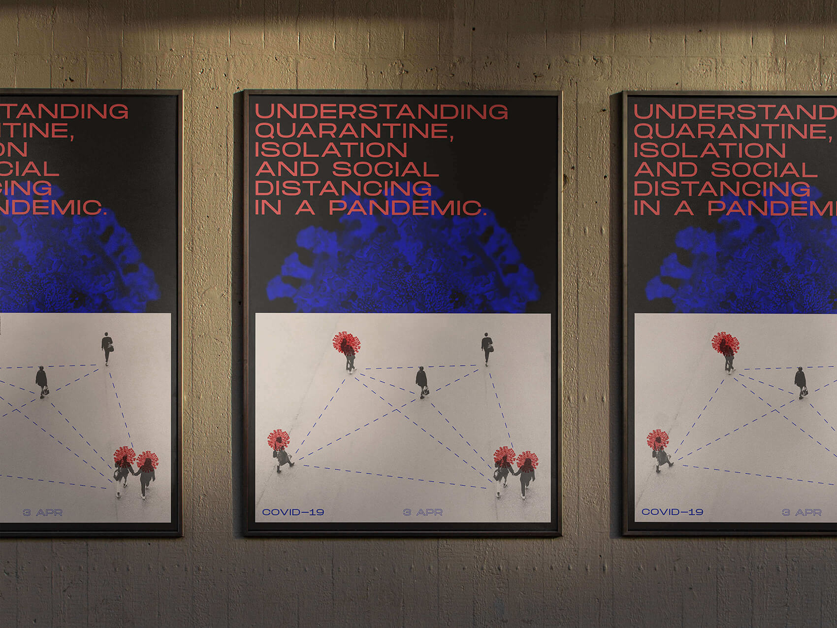 tre soggetti dello stesso poster posizionati su una parete esterna in cemento