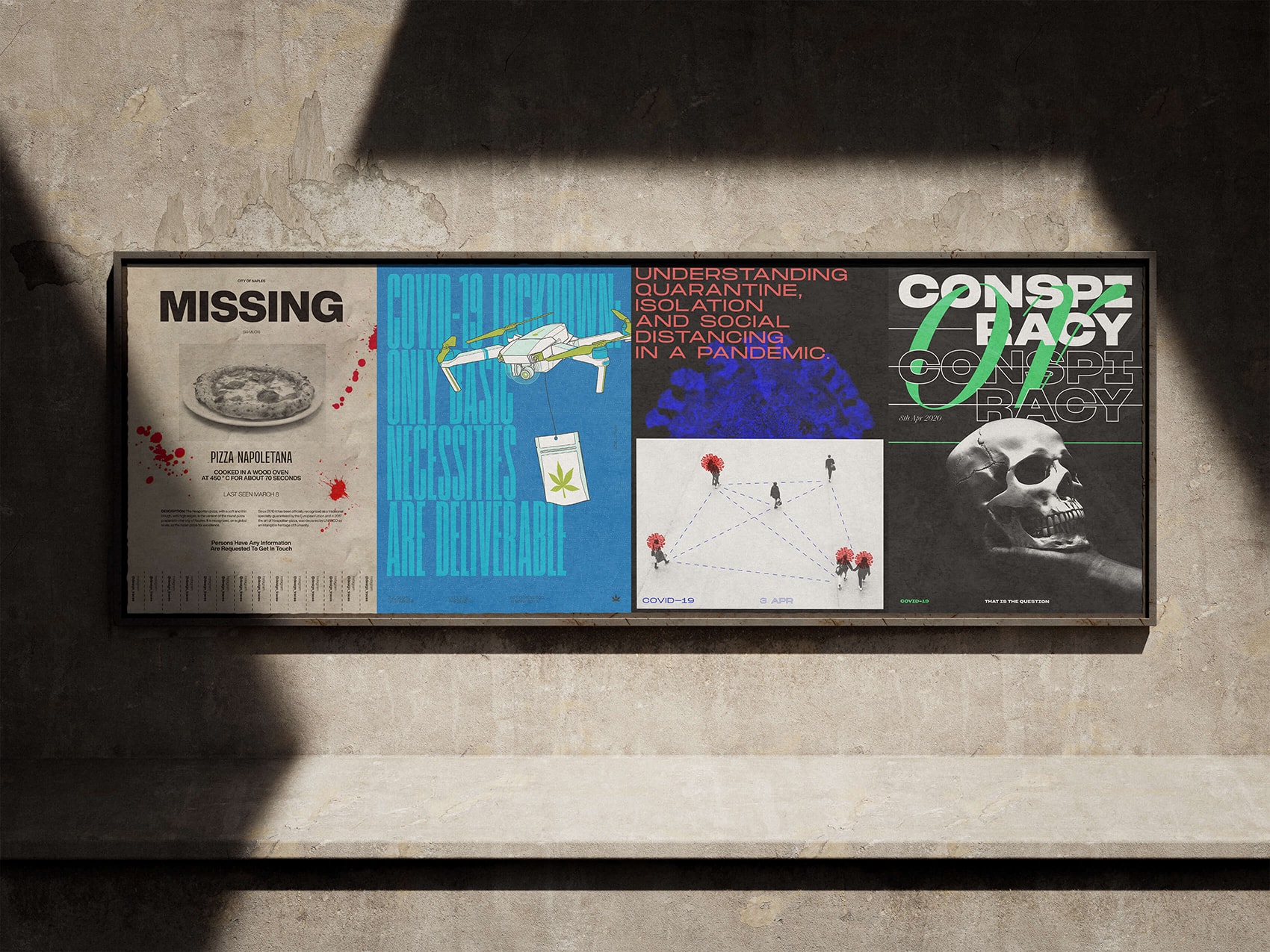 quattro poster posizionati in un'unica affissione all'esterno