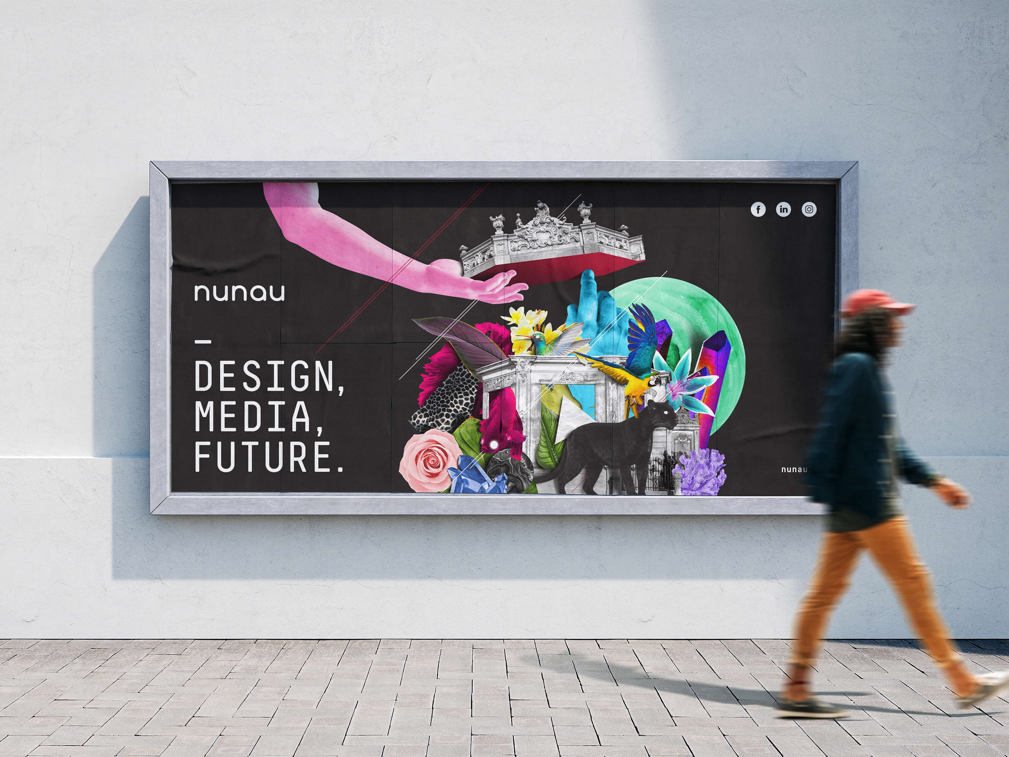 Esempio di layout orizzontale per advertising nunau con uno dei composit foto-grafici utilizzati per la sua identità visiva