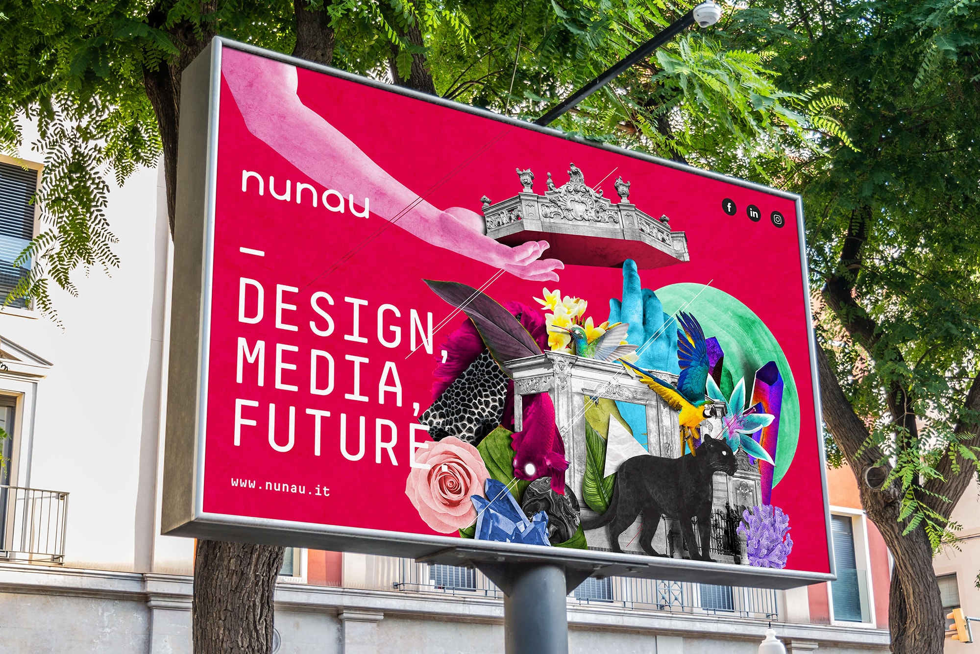 Esempio di layout per advertising nunau con uno dei composit foto-grafici utilizzati per la sua identità visiva