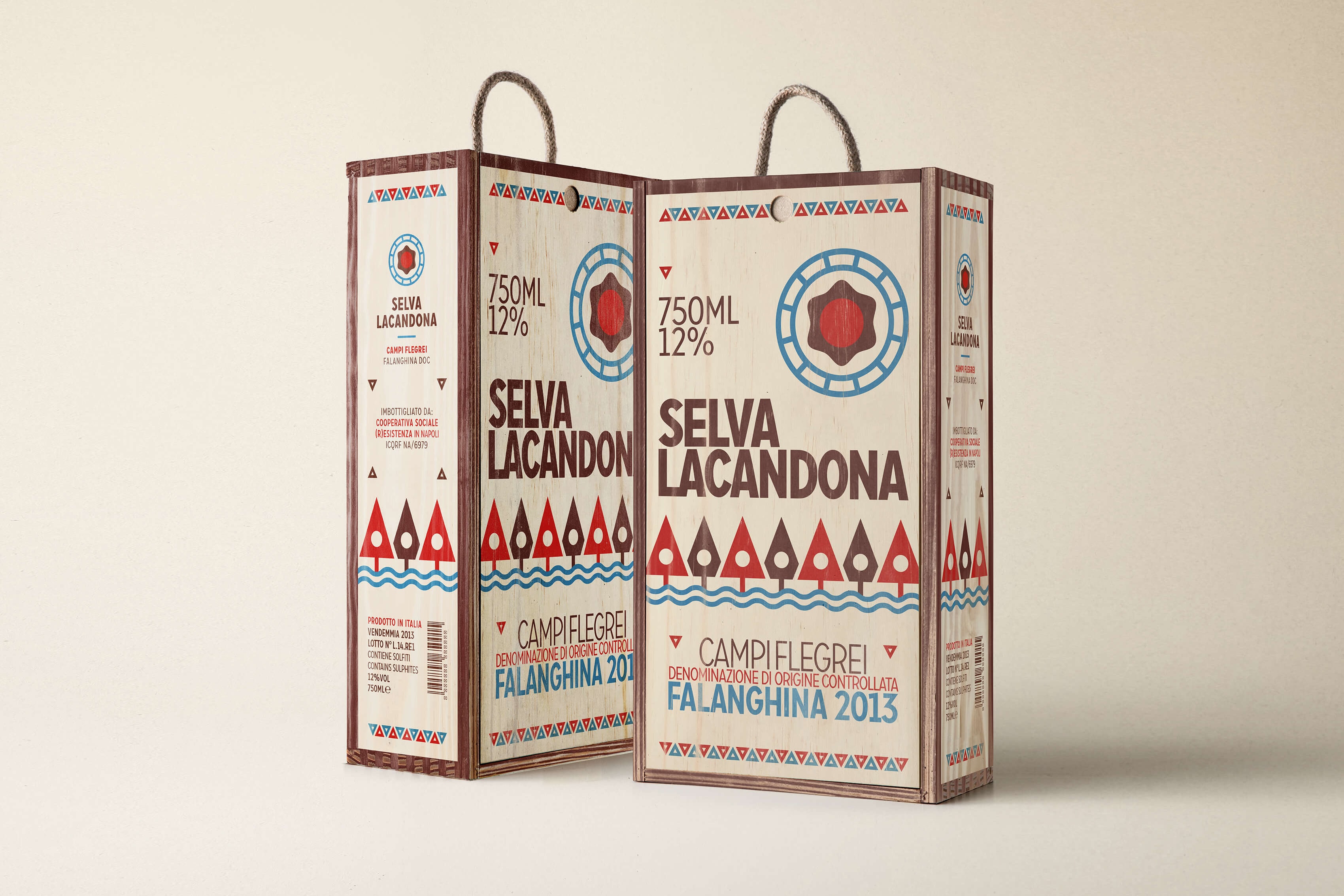 Due packaging in legno da due bottiglie di Falanghina Selva Lacandona - Edizione limitata