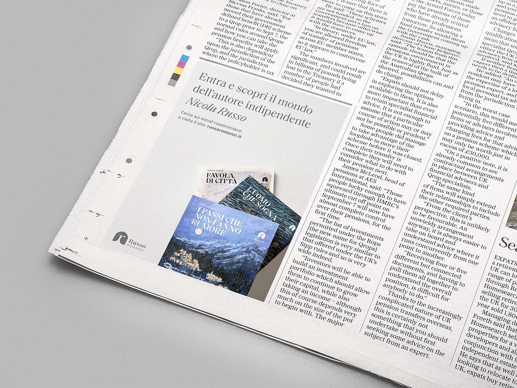 Inserto pubblicitario sul giornale per la promozione del sito e-commerce www.russoromanzi.it