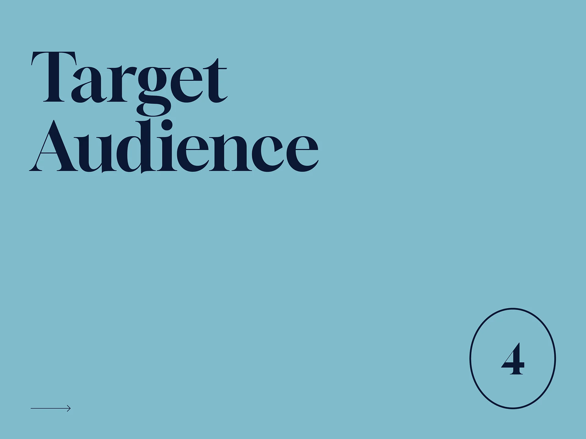 Blue background with dark blue text 'Target Audience' and number 4 in a circle at the bottom right.